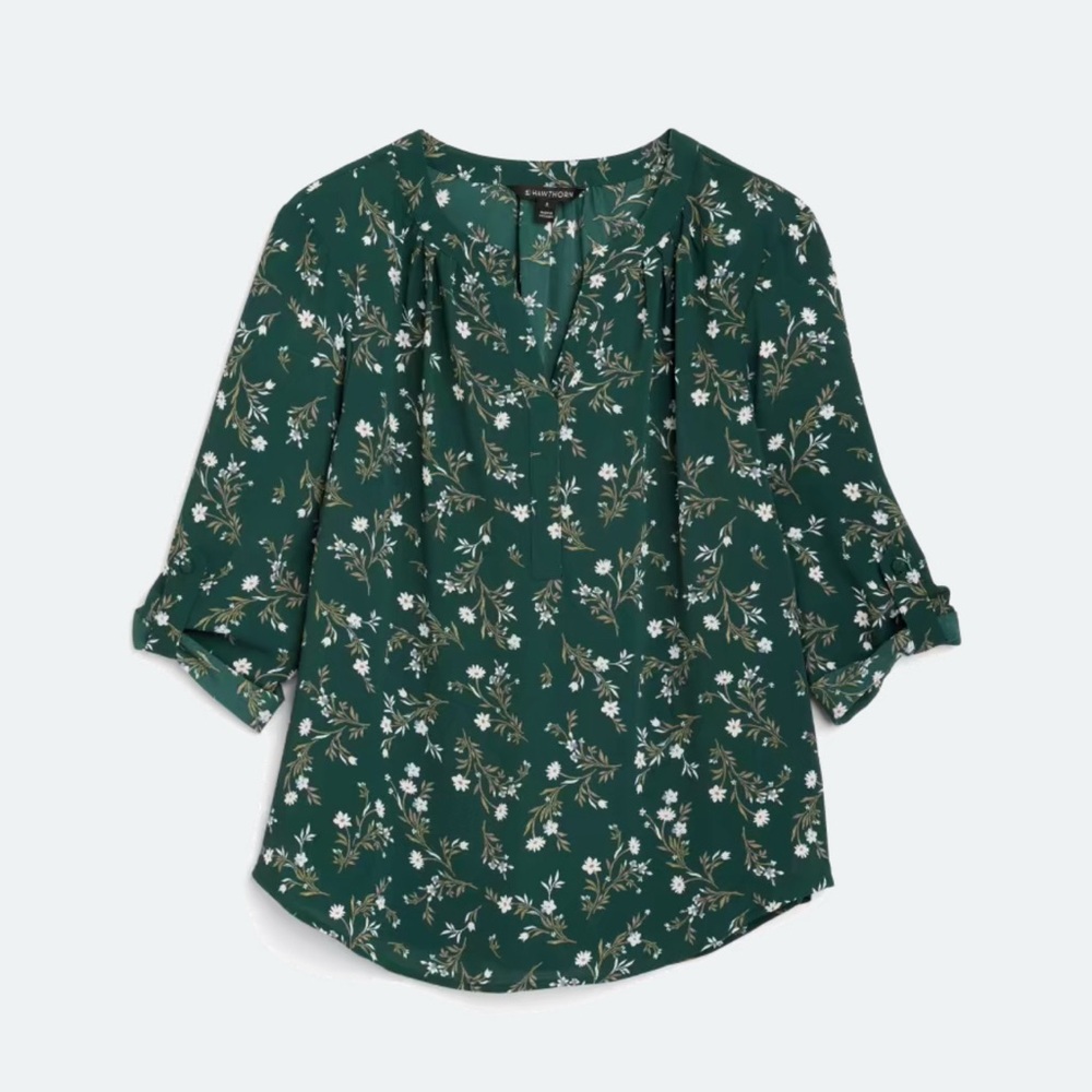41 Hawthorn Dark Green Floral Blouse